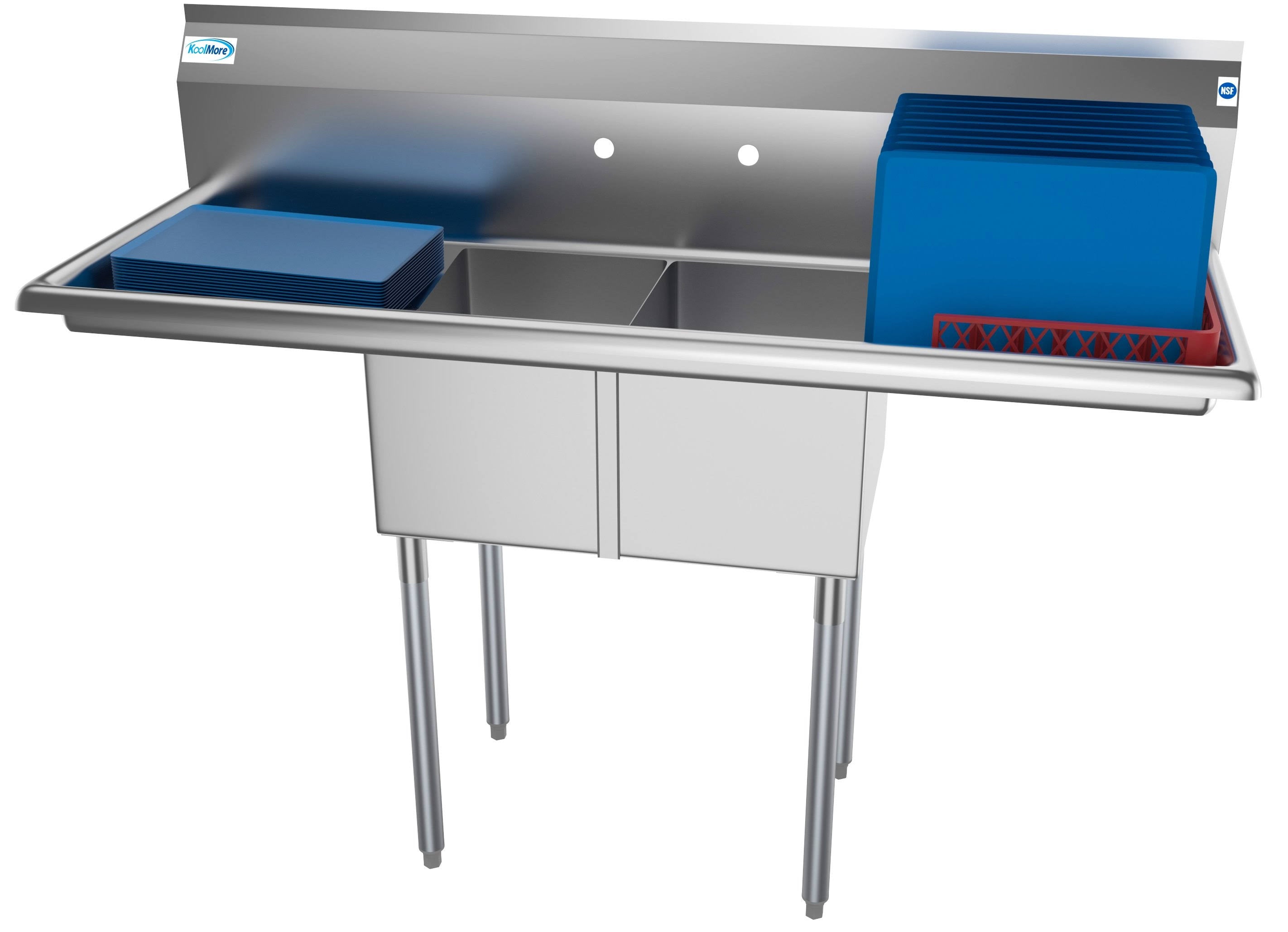 Stainless Steel 2 Compartments Commercial Sink with Drainboard I96020
