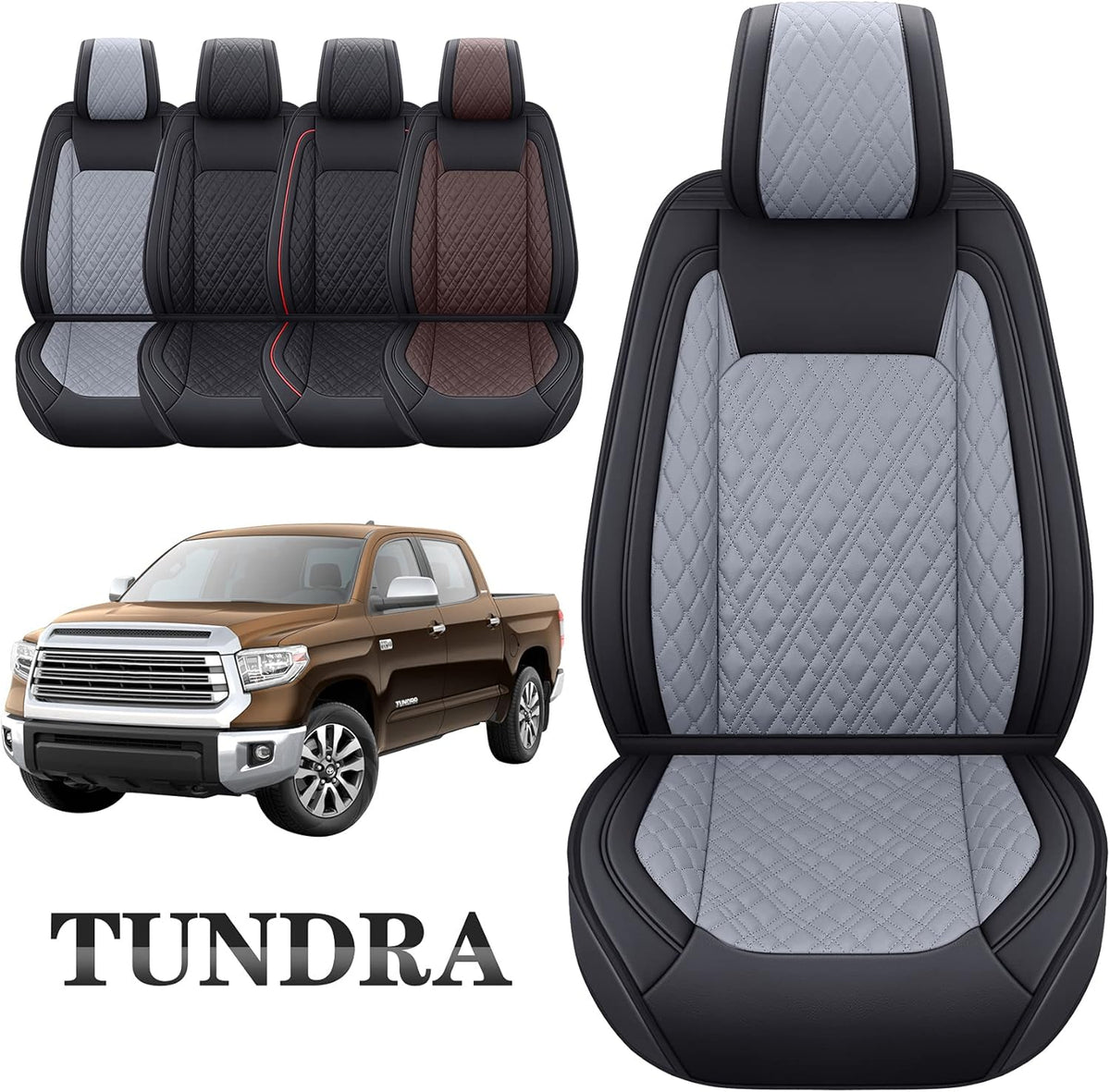 Black-Red Waterproof Leather Seat Covers Full Set for Pickup Truck O2914