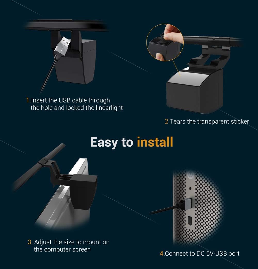 Black LED Monitor Light Bar with 3 Lighting Modes and 10 Brightness Levels P934765
