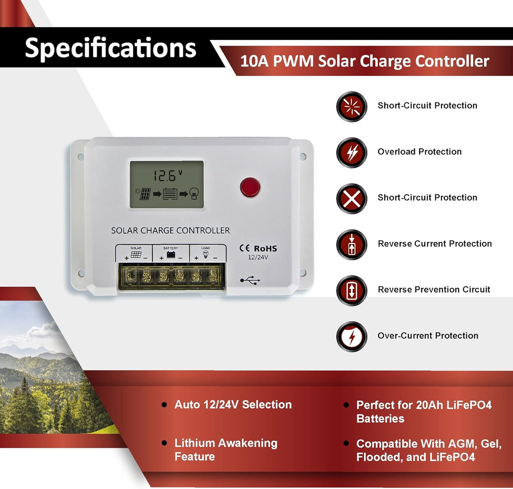 100W 12V Solar Power Kit with 20Ah LiFePO4 Battery S90553