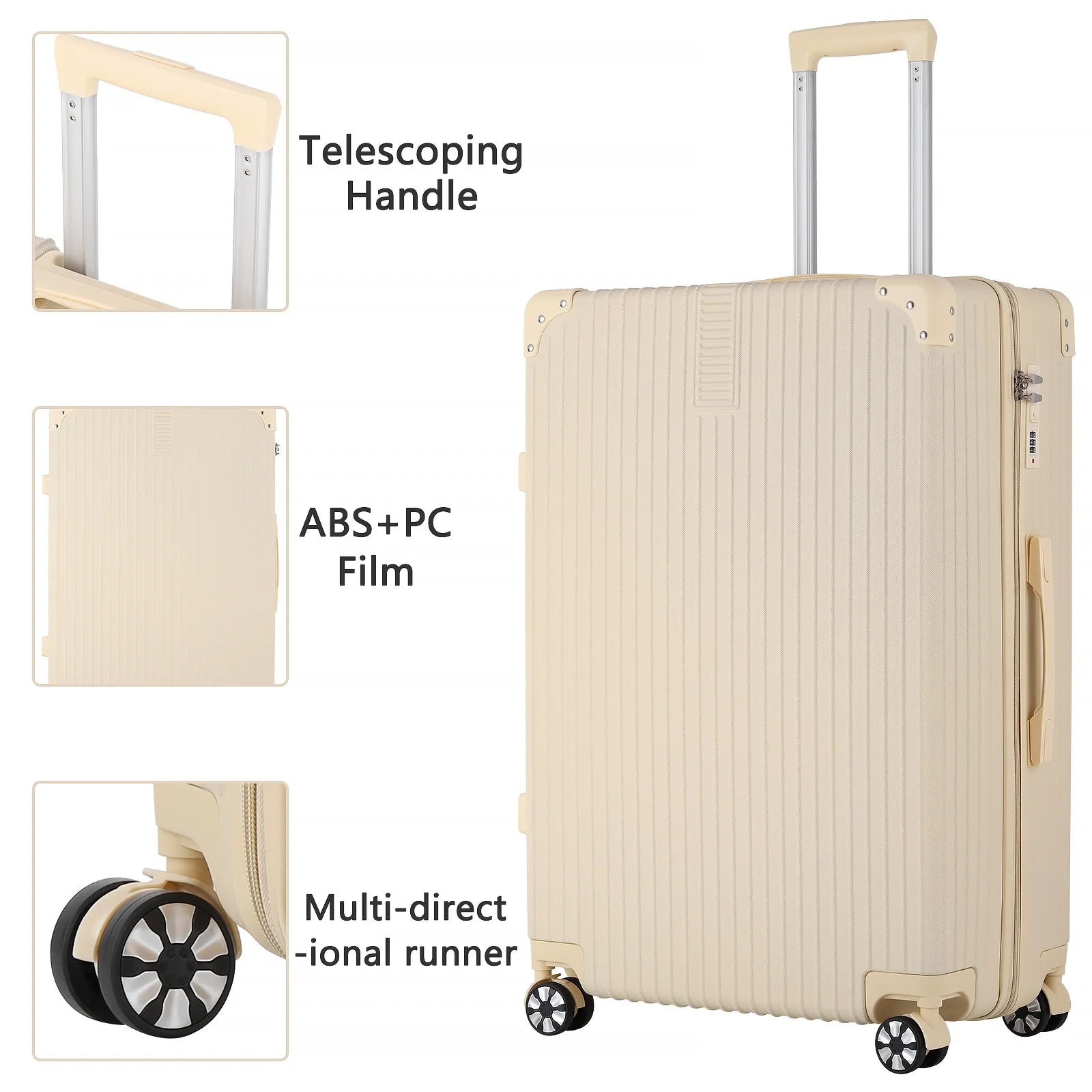 Cream Beige 5PCS Travel Luggage Set with Makeup Case J2672