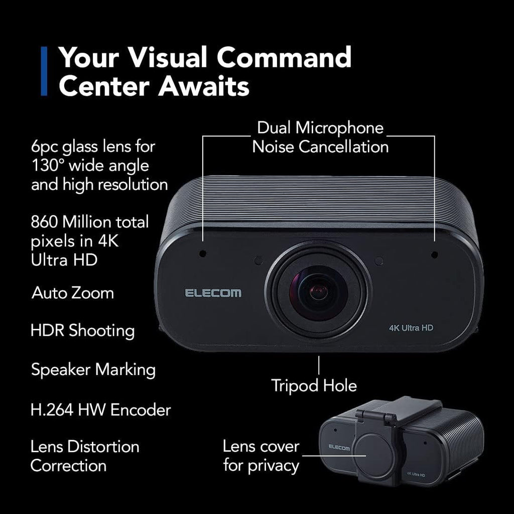 4K AI Auto-Tracking Webcam with Cover, 60fps, Dual Microphone, Ultra HD, 130-Degree Ultra Wide Angle L938484