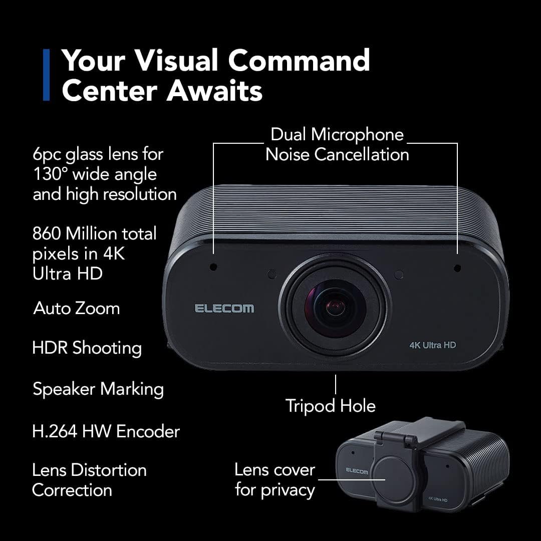 4K AI Auto-Tracking Webcam with Cover, 60fps, Dual Microphone, Ultra HD, 130-Degree Ultra Wide Angle L938484