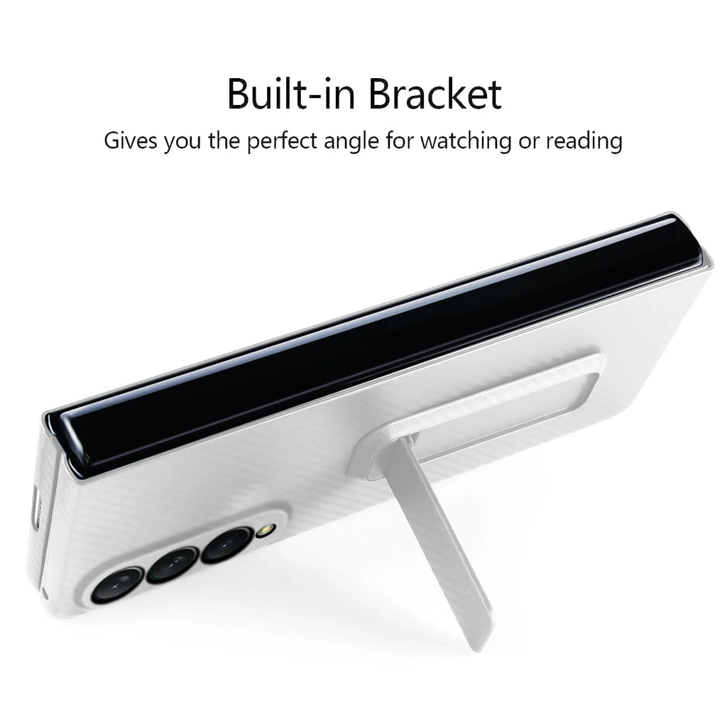 White Carbon Fiber Slim Case with Hidden Kickstand for Samsung Galaxy Z Fold 4 W6933
