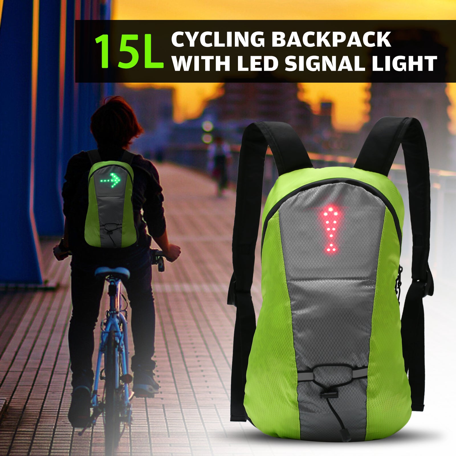 Wireless USB Rechargeable LED Turn Signal Backpack Light O2243