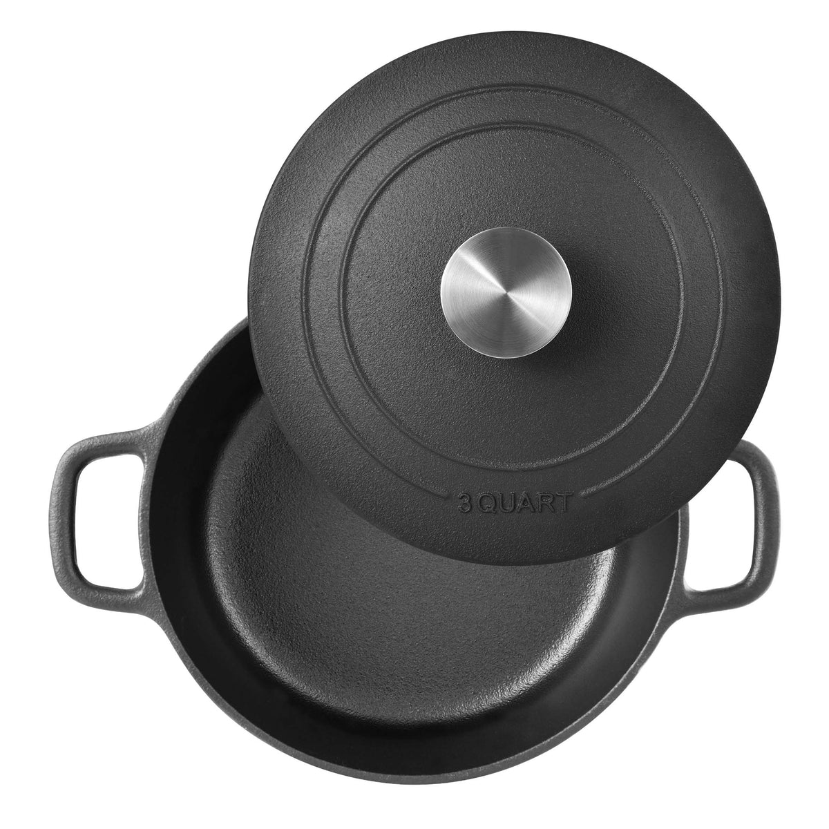 3 Qt Pre Seasoned Cast Iron Round Dutch Oven with Self Basting Lid and Stainless Steel Handle E642470