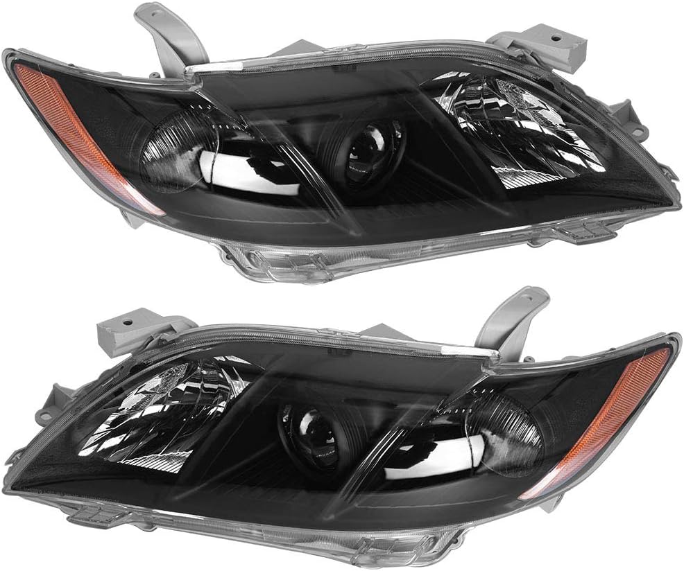 Black Polycarbonate Projector Headlamps Pair Set for 2007-2009 Toyota Camry A370834
