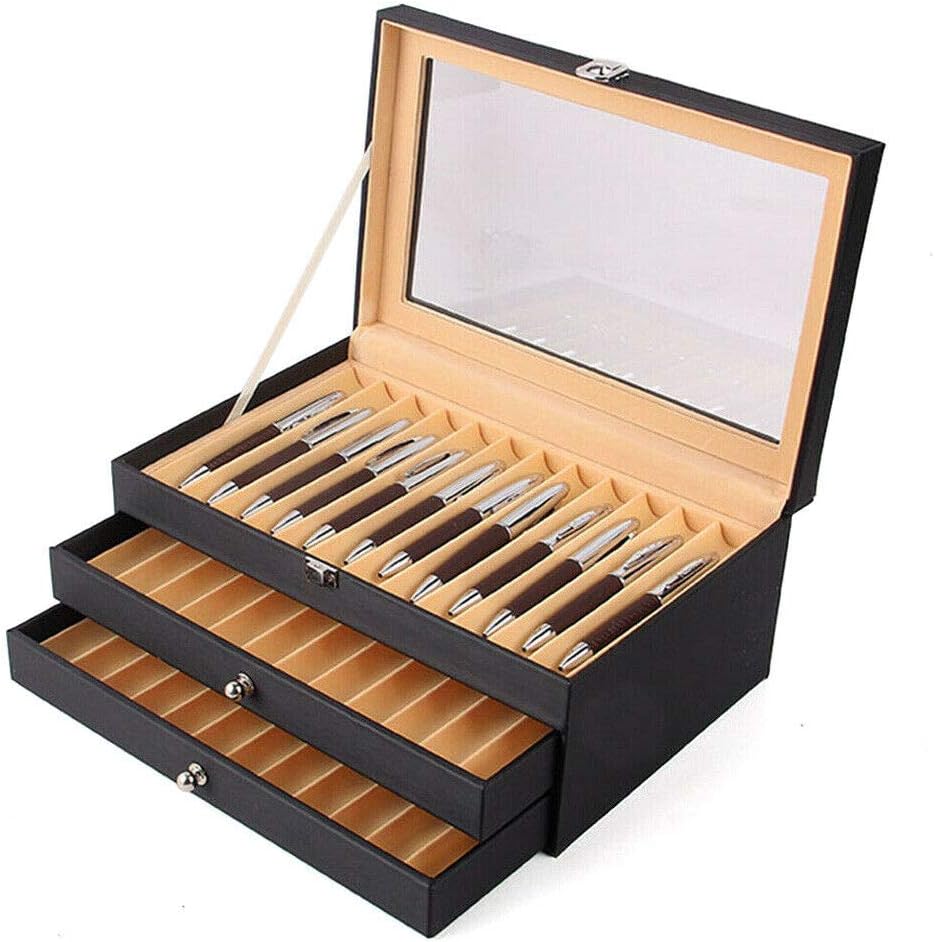 36 Piece Glass Pen Display Case with Drawer T489