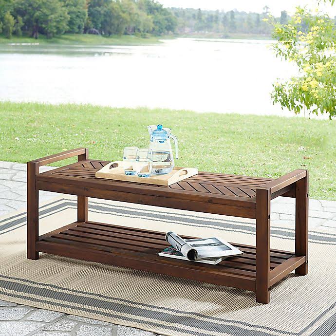 Dark Brown Acacia Wood Patio Bench X327491