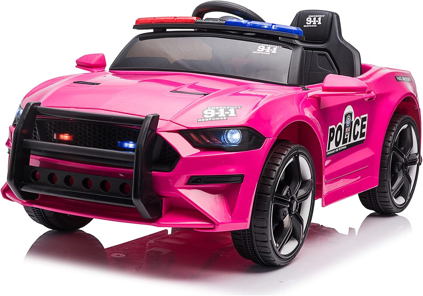 12V Battery Powered Ride on Car Police Car with Parent Remote Control (Rose Red) M903488