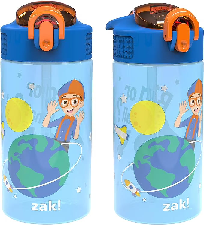 16 oz Pack of 2 Kids Water Bottle with Spout Cover and Carrying Loop L504836