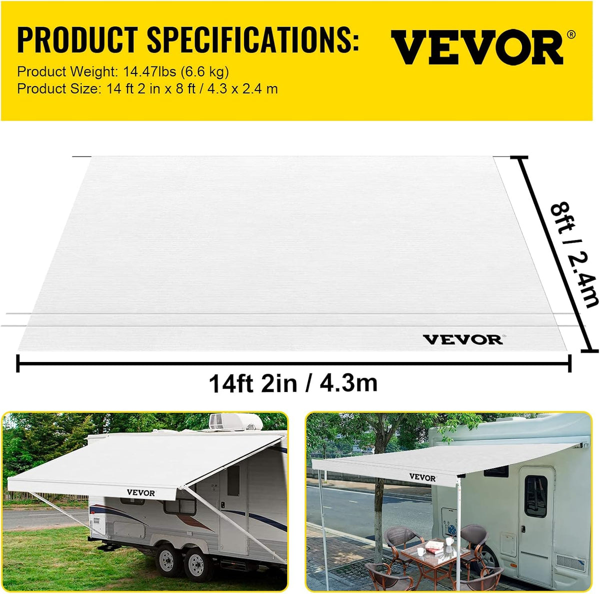 White 15 FT Vinyl RV Awning Replacement Fabric Q8904